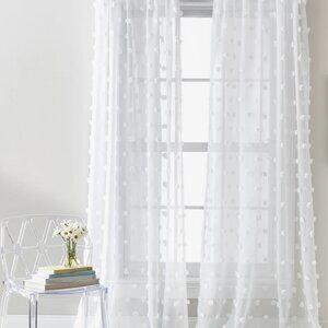 Your Zone 84" Sheer Pom Pom Panels 2 New With Box White Rod Pocket